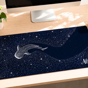 Whale Shark Galaxy Desk Mat, Celestial Starry Night Mouse Pad, Minimalist Space Aesthetic Gaming Workstation