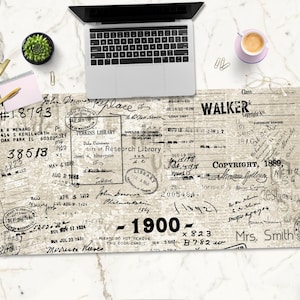 Tapete de mesa vintage com cartão de biblioteca, mouse pad com página de livro antigo, decoração estética para escritório, presente exclusivo para amantes de livros, presente personalizado para bibliotecários