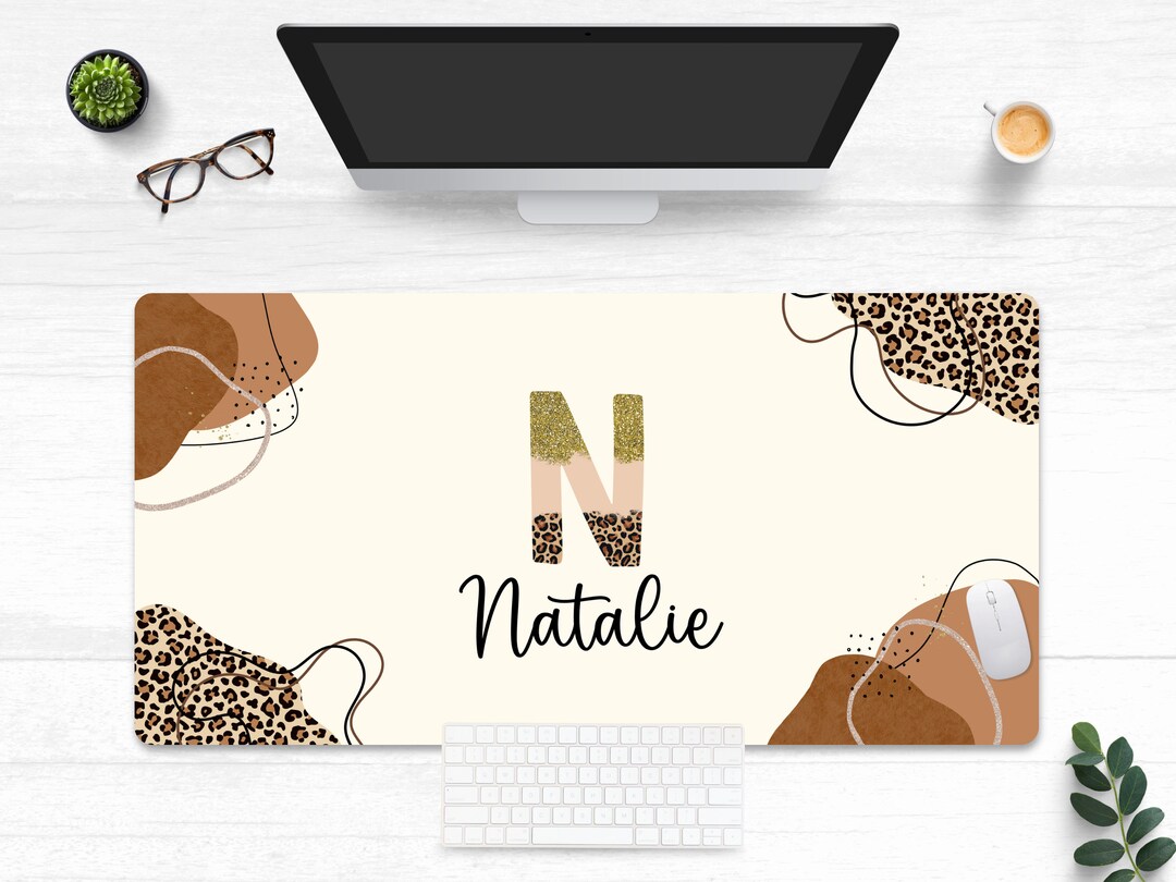 Monogram Leopard Print Desk Mat Custom Mousepad for a Boho Etsy