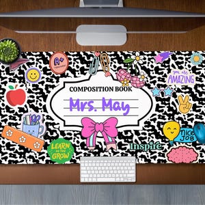 Custom Teacher Desk Mat, Composition Notebook Mouse Pad, Teacher Appreciation Gift, Back to School Gifts