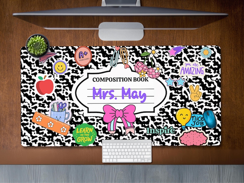 Custom Teacher Desk Mat, Composition Notebook Mouse Pad, Teacher Appreciation Gift, Back to School Gifts