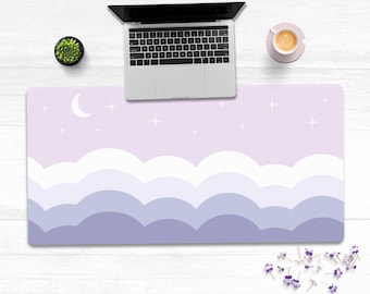 Purple Clouds Desk Mat: Kawaii Anime Gaming Pad, Personalized Workspace Accessory