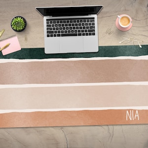 Boho Lines Desk Pad, Modern Design Desk Mat, Personalized Desk Mat, Green and Beige Desk Protector, Earth Tone, Xxl Mouse Pad, Desk Decor