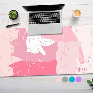 Pink Cats Desk Mat, Cute Mousepad, Personalized Desk Pad, Aesthetic Desk Decor, Y2K Cubicle Decor, Trendy Workspace, Gaming Desk Accessories