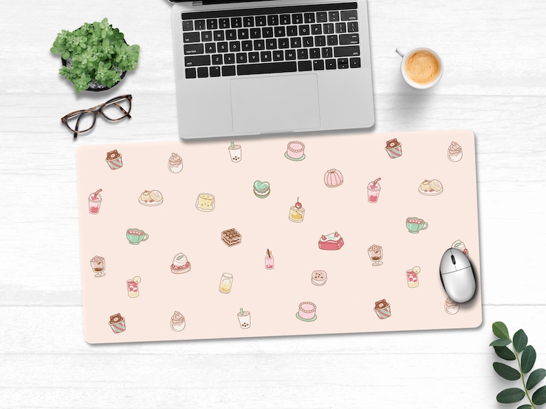 Pastel Kawaii Food Desk Mat, Custom Desk Pad, Desk Blotter, XXL Mouse pad, Cute Desk Pad, Aesthetic Desk Decor