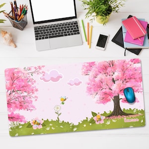 Kawaii Sakura Desk Pad, Pink Mousepad, Cherry Blossom Desktop Mat, Gamer Girl Gift, Cute Desk Accessory