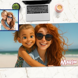 Benutzerdefinierte Cartoon Porträt Schreibtischmatte vom Foto, personalisierte Name Mousepad, illustrierte Geschenk, Bürodekoration, fügen Sie Ihr Bild hinzu