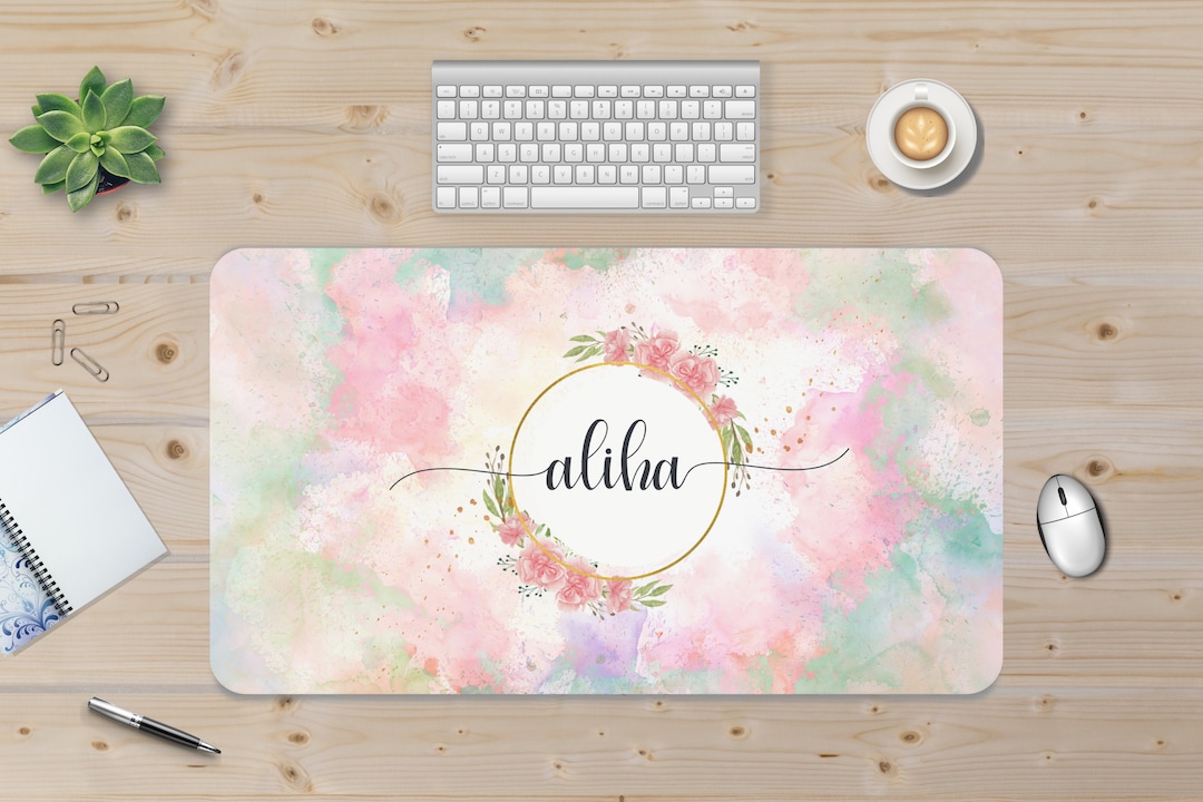 Pastel Pink Desk Mat, Custom Desk Pad, Floral Desk Mat, Colorful Desk