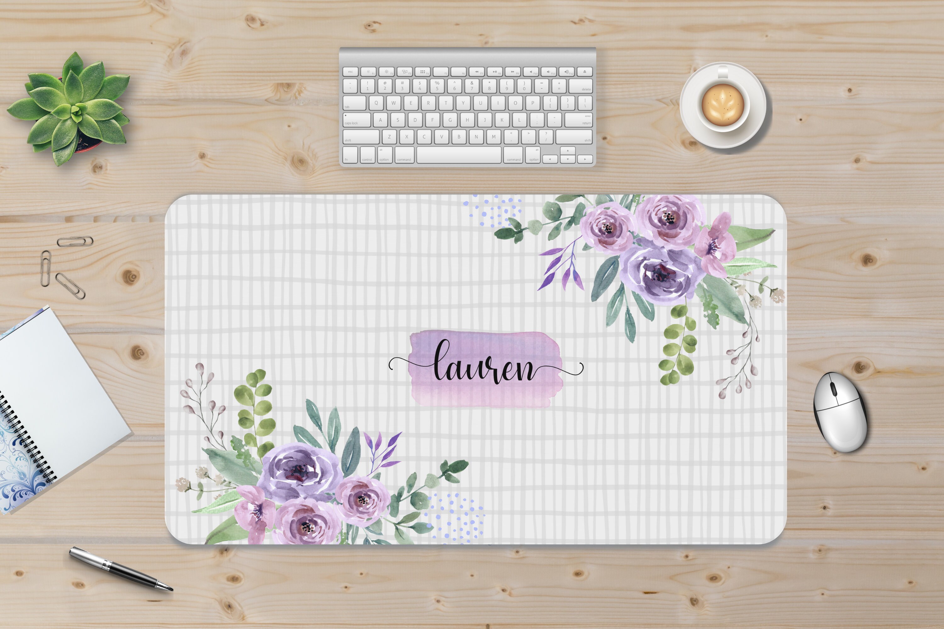 Purple Floral Desk Pad Lavender Flower Desk mat Custom Desk Etsy