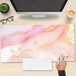 Pastell rosa Schreibtischunterlage, benutzerdefinierte Schreibtischunterlage, abstrakte Schreibtischunterlage, erweiterte Mausunterlage, ästhetisches Schreibtischdekor, Haus-Büro-Dekor,