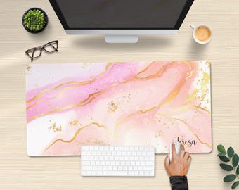 Personalized Pastel Pink Desk Mat: Abstract Mousepad, Home Office Workspace Decor