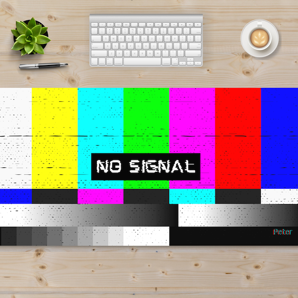 No Signal TV Test Pattern Deskmat, Retro Mousepad, Lofi Desk Blotter, Extended Desktop Mat, Personalized Gamer Desk Setup