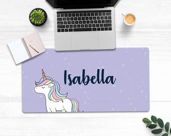 Personalized Purple Unicorn Desk Mat, Aesthetic Desk Decor