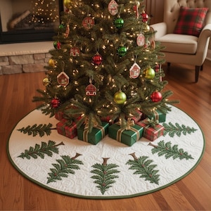 Weihnachtskiefer-Baum-Rock, gesteppter Art-festlicher Dekor, grüne u.weiße Weihnachtsbaum-Basis