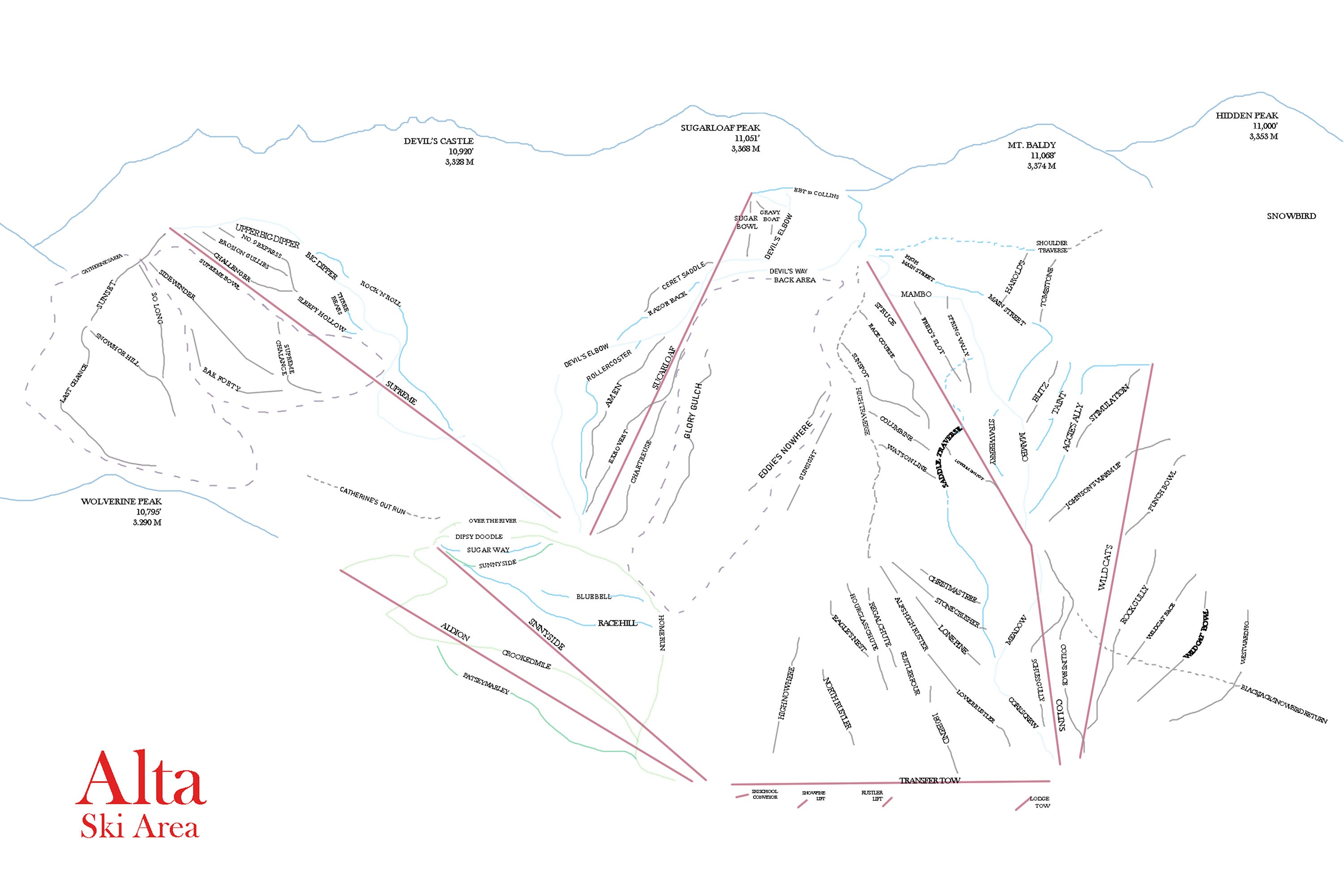 Alta Ski Resort Minimalist Ski Area Map Printable Digital Art Etsy