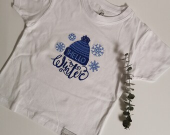Kids Shirt | winter hat | Hello Winter | gift | embroidered | unique
