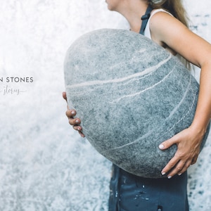 Pouf Ottoman Sofa Pillow - Handmade Watercolor Woolen Stone &quot;Monochrome Grey&quot; - Housewarming Gift - Scandinavian Home Decor