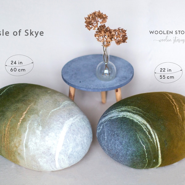 Handmade Pouf Ottoman Sofa Pillow - Watercolor Woolen Stone "Isle of Skye" - Housewarming Gift - Scandinavian Home Decor