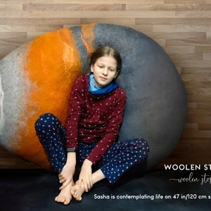 Handmade Wool Stone Pouf: "Yosemite Autumn" - Scandinavian Decor