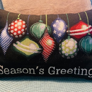 Christmas Tapestry Seasons Greetings Pillow Black