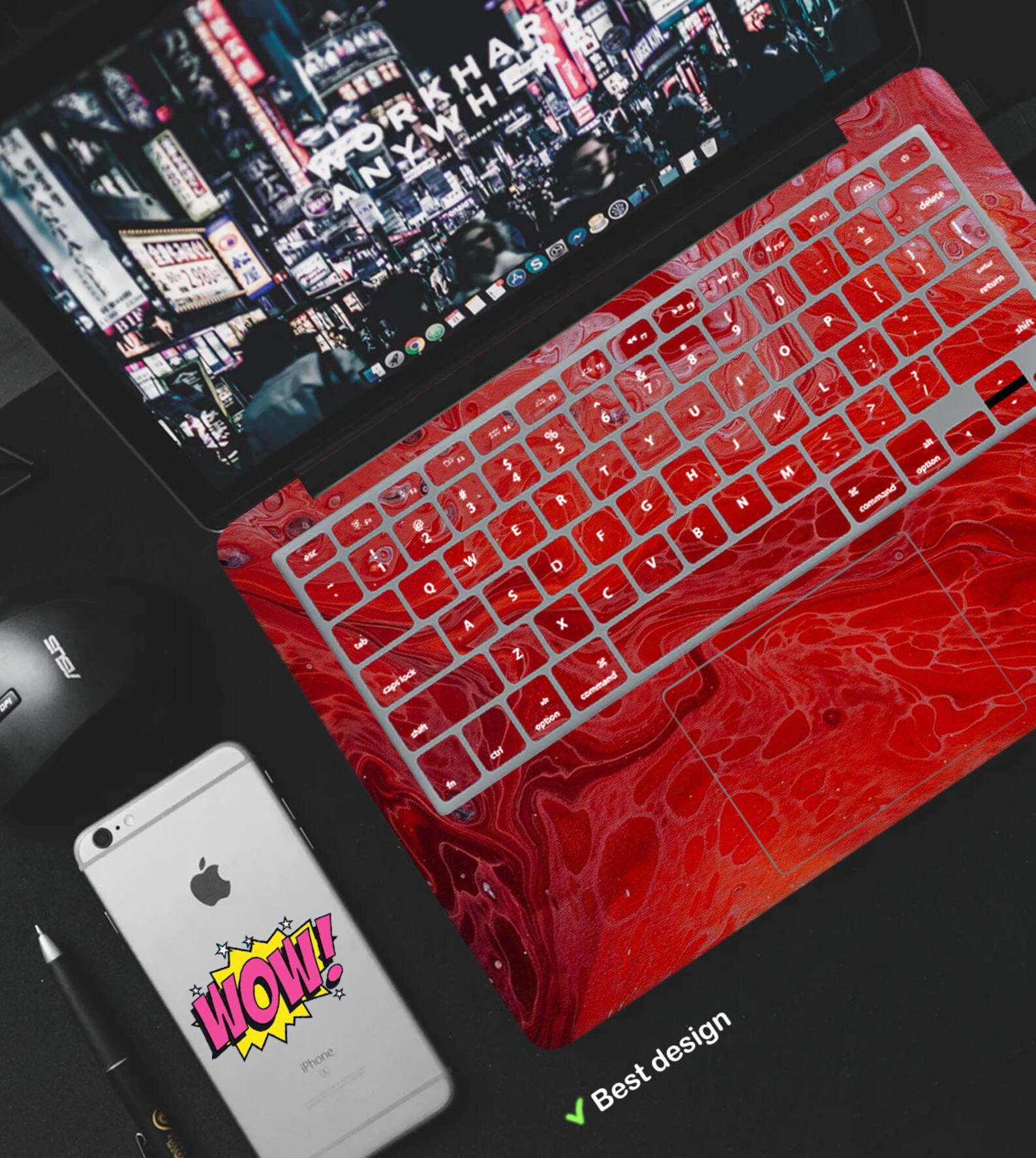 Neon Oil Paint Red Stains Colorful Fluid Creative Decal for Etsy