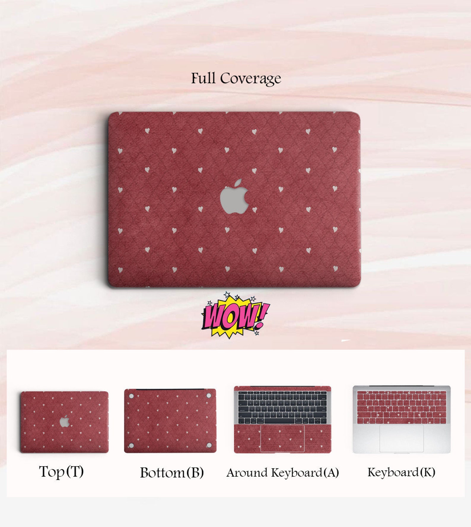 Cute pink carpet with pattern white hearts art creative decal Etsy