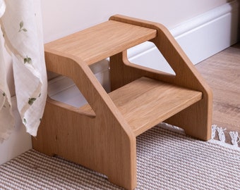 Nestie Kids Step Stool, Solid Oak Wood. For Kitchen, Bedroom, Bathroom. Two-Step wooden stool for children.