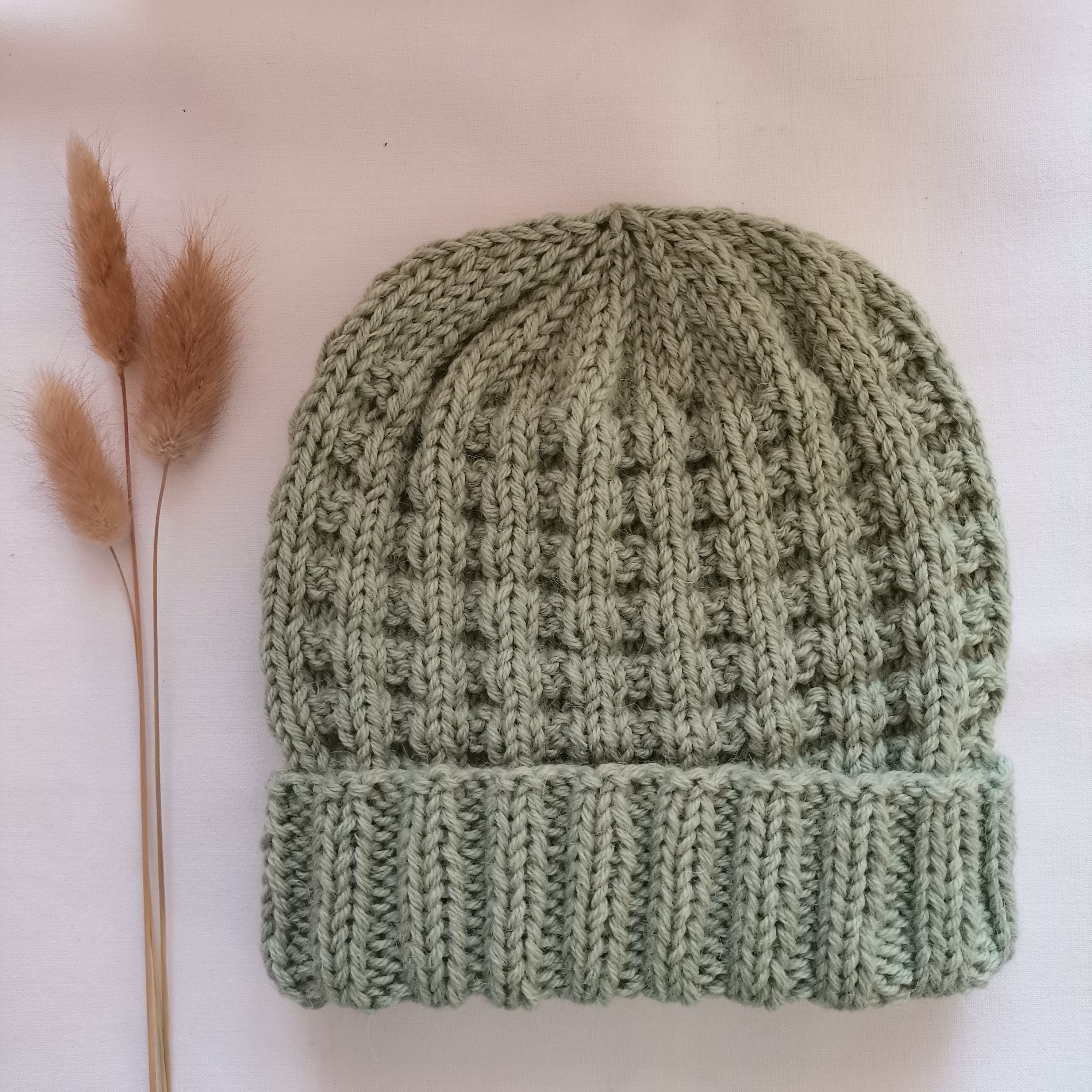 Hand knit alpaca wool hat with green leather and  brass buckle strap. Alpaca Slouch Hat, Green Wool Slouchy Beanie Women main image 4