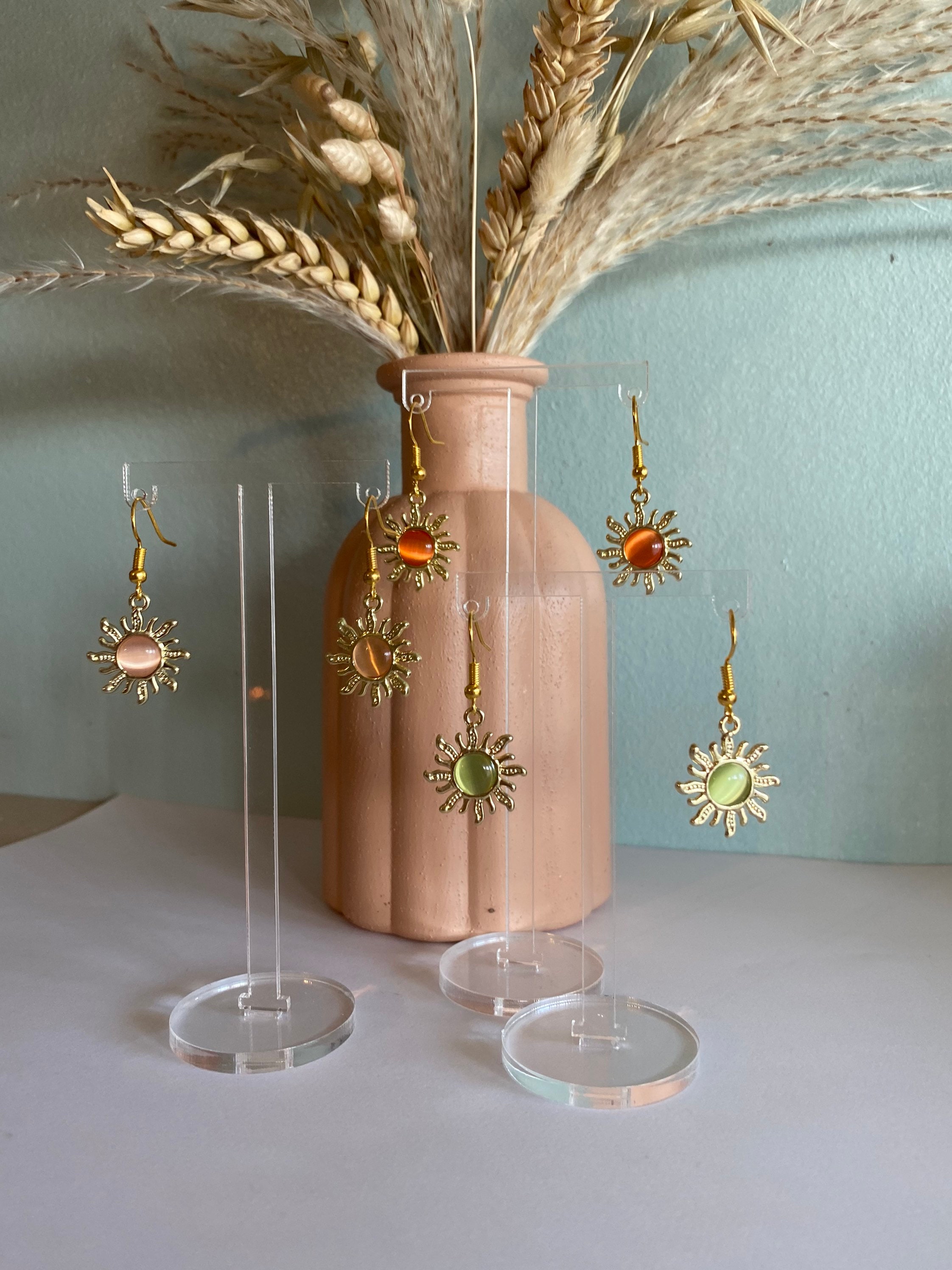 Pendientes tradicionales de sol con gemas doradas, verano, pendientes con encanto celestial, regalos para ella, San Valentín