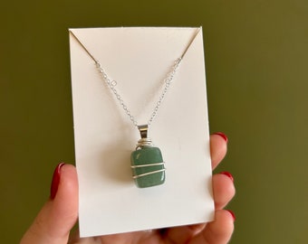 Green Aventurine Wire wrapped Crystal Necklace