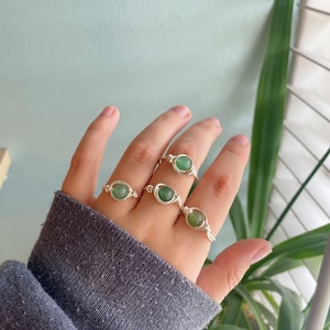 Green Aventurine Wire Wrapped Crystal Ring in Silver - Please check description for how to order your size!