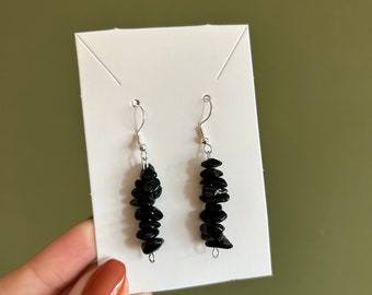 Black Obsidian Crystal Dangle Earrings, Gemstones, Multi coloured, Crystal Jewellery, S295 Silver hooks
