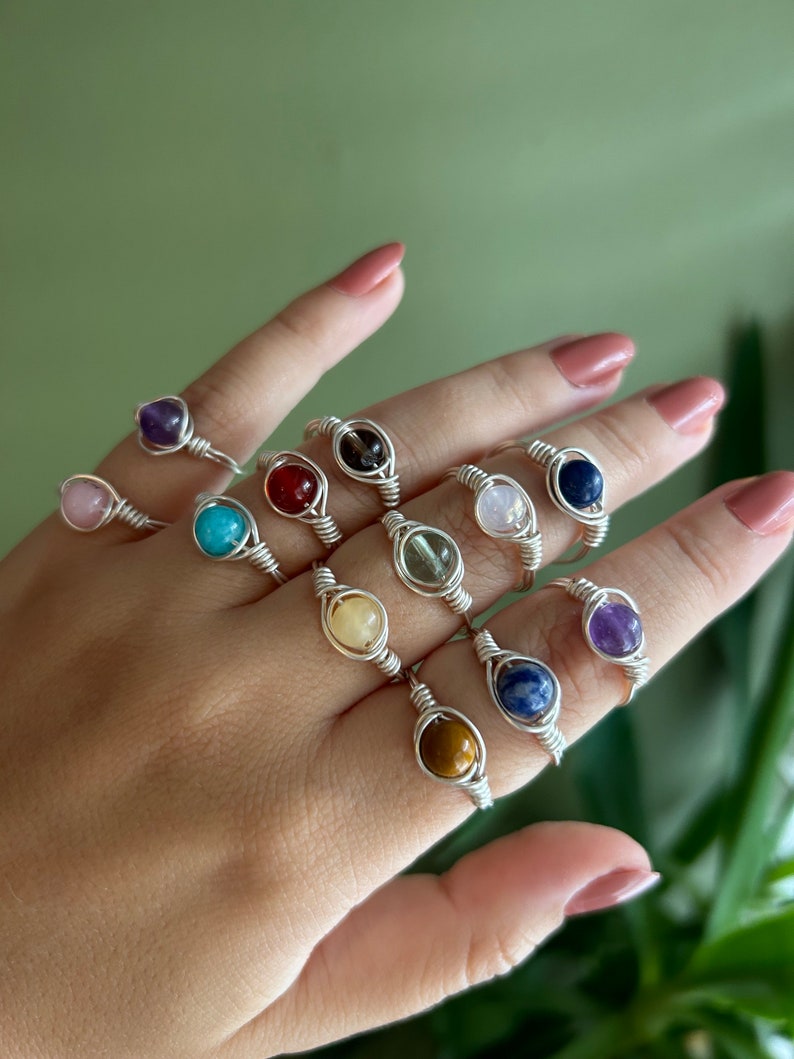 Wrder Rings Wire Wrapped Crystal Rings - Handmade Healing Gemstone Jewelry, Copper ...
