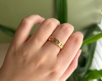 Adjustable Chunky Gold Chain Ring, 18K Gold Plated Brass Ring, Statement Ring