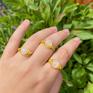 Rose Quartz Wire Wrapped Crystal Ring in Gold - Please check description for how to order your size!