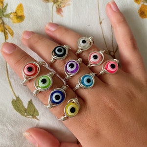 Evil Eye Wire Wrapped Rings - Please check description for how to order your size!