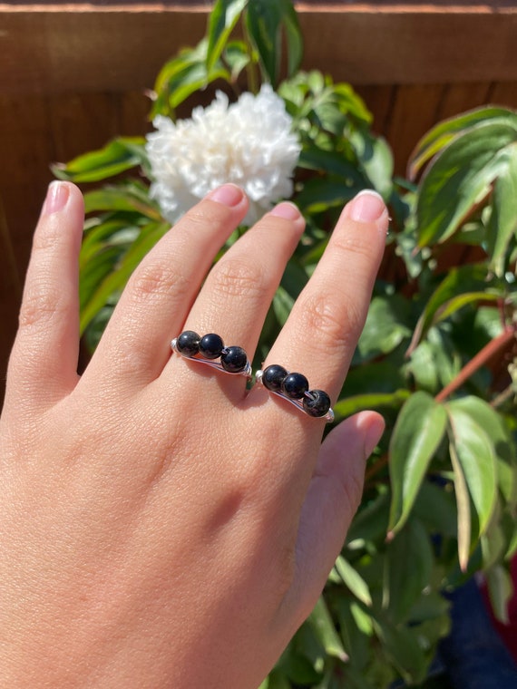 Black Obsidian Triple Stone Crystal Rings Please Check Description