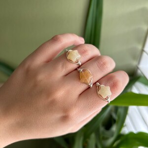 Yellow Jade Crystal Star Wire Wrapped Ring | Plated Copper Jewellery - Please check description for how to order your size!