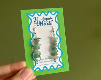Green Aventurine Crystal Dangle Earrings, Gemstones, Multi coloured, Crystal Jewellery, S295 Silver hooks