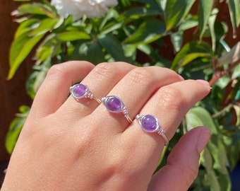 Amethyst Wire Wrapped Crystal Rings - Please check description for how to order your size!