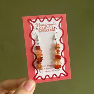 Carnelian Crystal Dangle Earrings, Gemstones, Multi coloured, Crystal Jewellery, S295 Silver hooks