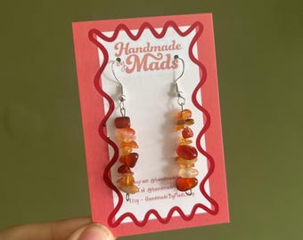 Carnelian Crystal Dangle Earrings, Gemstones, Multi coloured, Crystal Jewellery, S295 Silver hooks