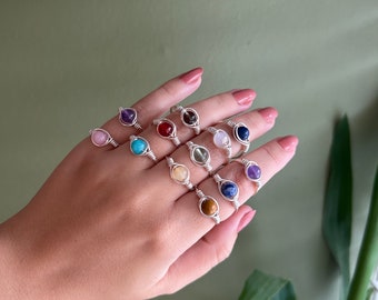 Wire Wrapped Crystal Rings Handmade Healing Gemstone Jewelry