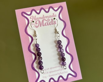 Amethyst Crystal Dangle Earrings, Gemstones, Multi coloured, Crystal Jewellery, S295 Silver hooks