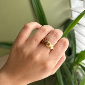Adjustable Gold Plated Chunky Ring, 18K Gold Plated Brass Ring, Patterned Ring
