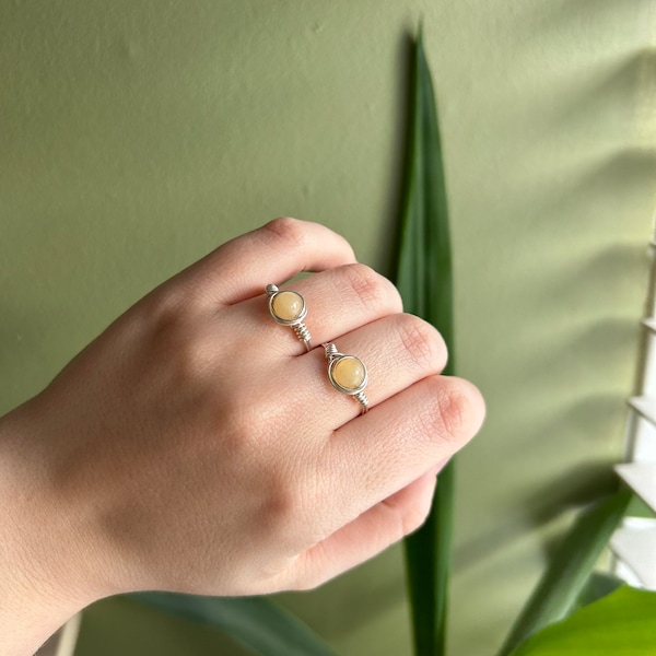 Yellow Jade Wire Wrapped Crystal Ring - Please check description for how to order your size!