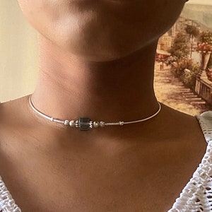 Sterling silver -  Everyday choker - Iridescen blue green faceted cube- 925 sterling silver beaded - Wire Wrapped - Simple - Elegant -Choker