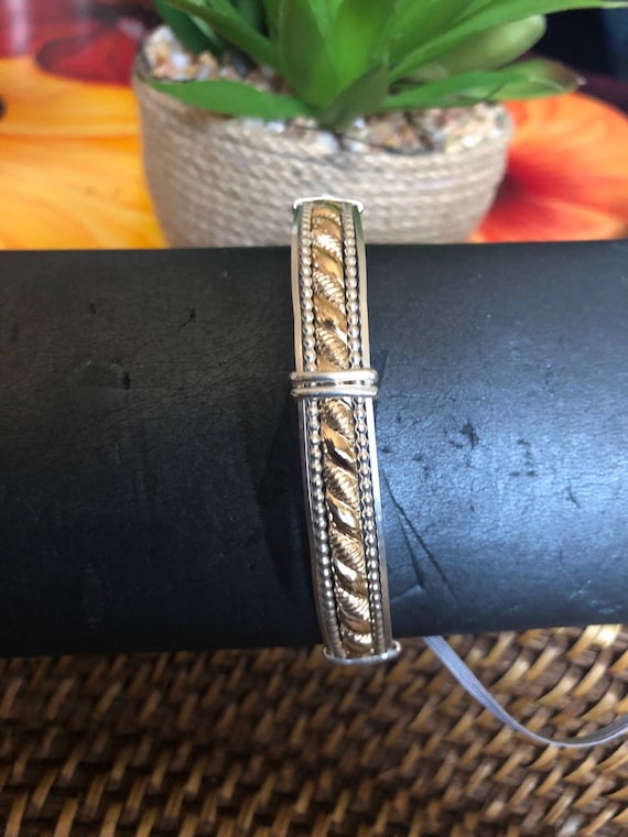 Two 2 Tone Wire Wrapped Bangle Bracelets