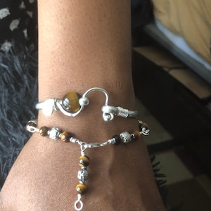 Tiger eye Hook 925 sterling silver Bangle bracelet. Caribbean hook style, handcrafted, wire wrapped durable bangle solid 925 sterling silver