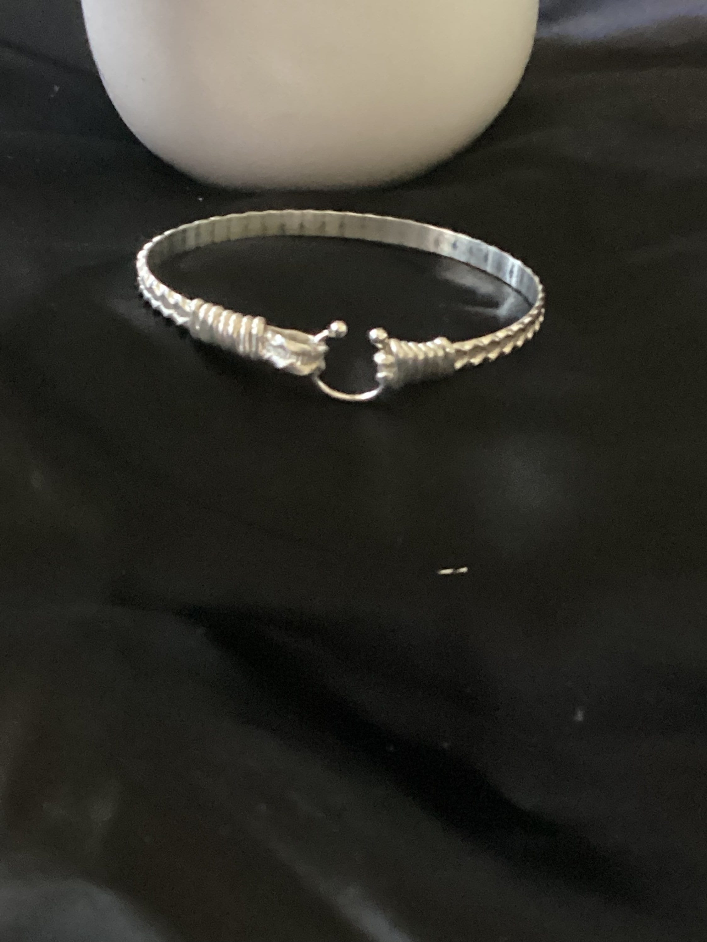 Silver Pattern Hook 925 Sterling Silver Wire Wrapped Bangle Bracelet. It Is Handmade in All 925 Sterling Silver material.
